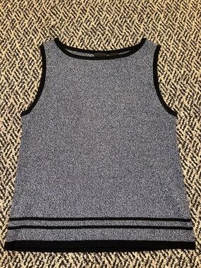 Sleeveless Knit Tank Top - Black Trim, Blue Heather